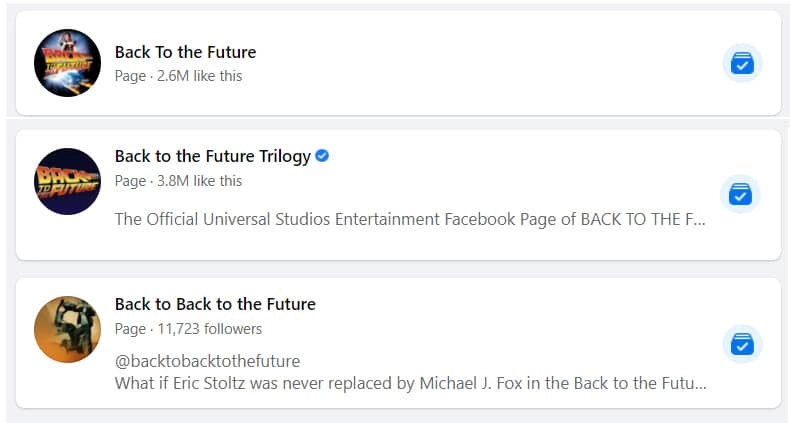 Back To The Future Facebook pages and fa groups