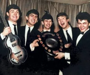 Bill Harry presenting the Beatles with their first ever award, the Mersey Beat Shield, 1963 © Bill Harry